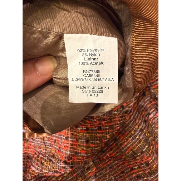 J. CREW The Pencil Skirt Tweed Orange Brown Multi Color‎ Size 2 - Picture 8 of 9